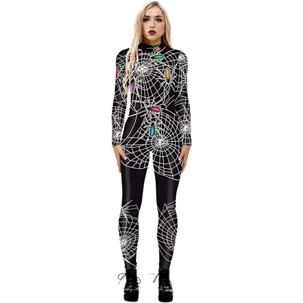 3D Skeleton Halloween Costume Cosplay Jumpsuit Bodysuit Colorful Long Sleeve NWT